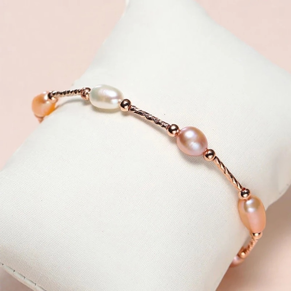 MILAN Natural Pearl Bracelet Rose Gold Multi Color - Picture 4 of 7